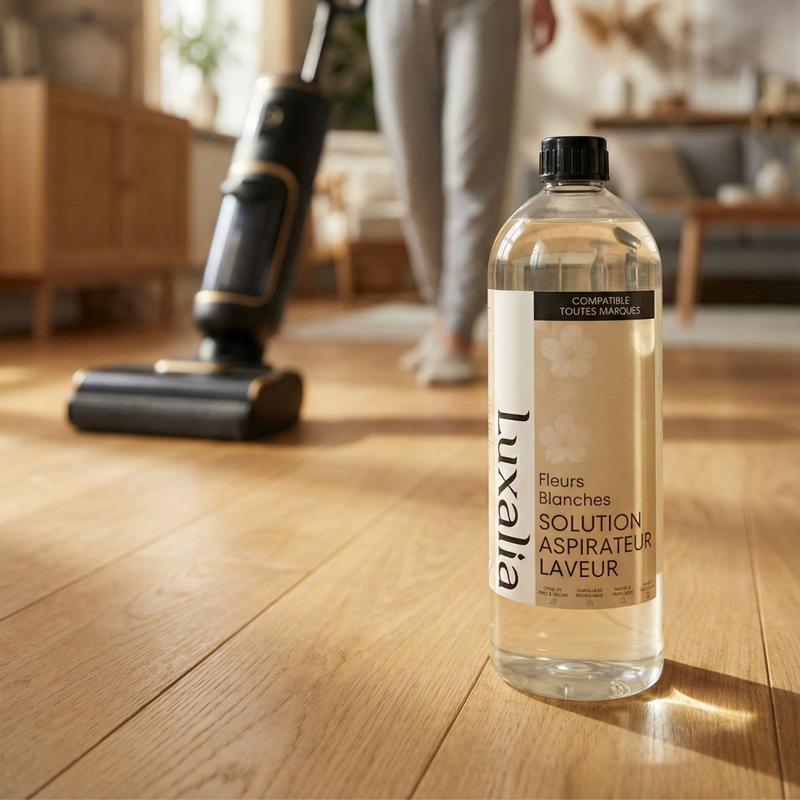 Solution Aspirateur Laveur Fleur Musquée - Compatible Toutes Marques (Tineco, Bissell, Mova, Dreame, Roborock, Dyson...) - Parfum Chewing-Gum - Nettoie, Parfume, Désodorise, Séchage Rapide - Fleurs Blanches & Musc Blanc - 1 Litre - LUXALIA — vignette 2