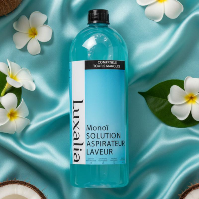 Solution Aspirateur Laveur Monoï - Compatible Toutes Marques (Tineco, Bissell, Mova, Dreame, Roborock, Dyson...) - Parfum Monoï - Nettoie, Parfume, Désodorise, Séchage Rapide - 1 Litre - LUXALIA