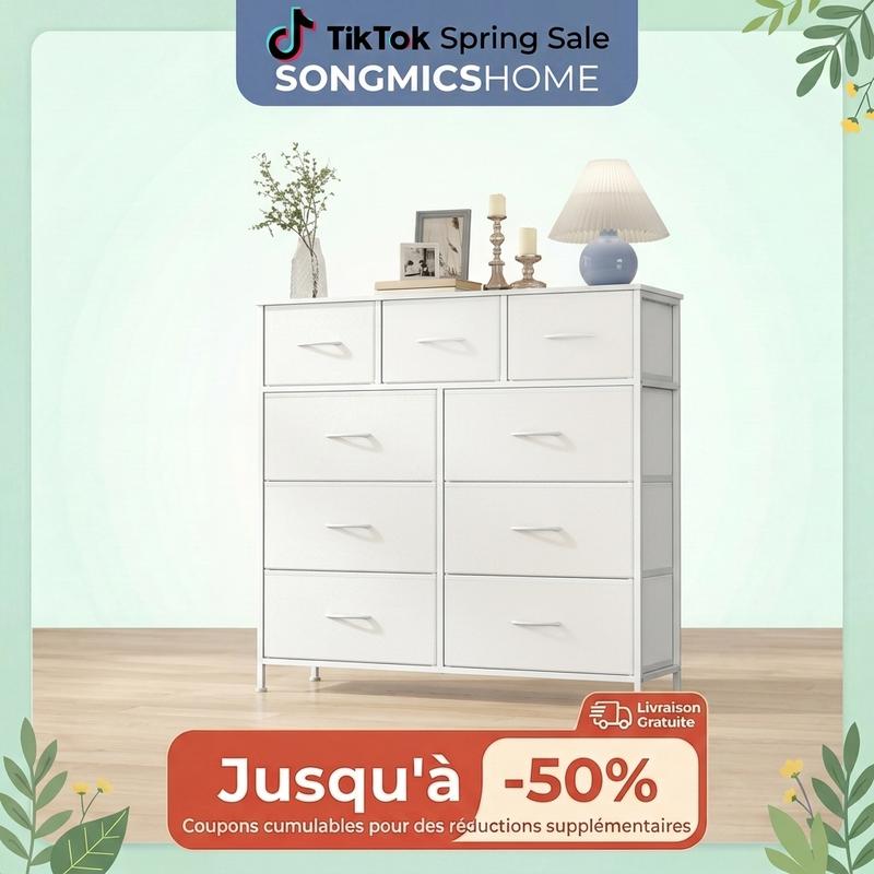 SONGMICS BELLAH Collection - Commode, Meuble de Rangement pour Chambre, Couloir, Entrée, Salon, Cadre en Acier, 7 Tiroirs, Style Moderne, Blanc Nuage et Blanc Neige