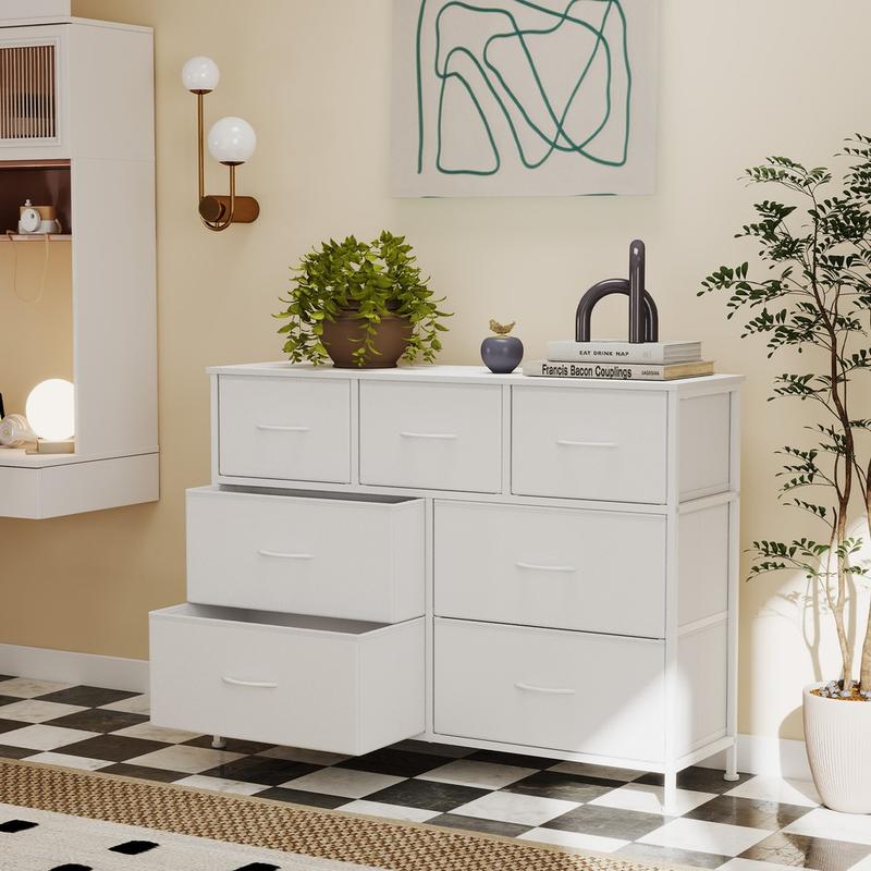SONGMICS BELLAH Collection - Commode, Meuble de Rangement pour Chambre, Couloir, Entrée, Salon, Cadre en Acier, 7 Tiroirs, Style Moderne, Blanc Nuage et Blanc Neige — vignette 2