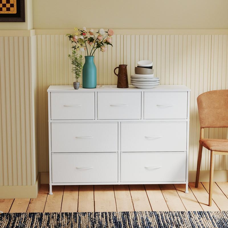 SONGMICS BELLAH Collection - Commode, Meuble de Rangement pour Chambre, Couloir, Entrée, Salon, Cadre en Acier, 7 Tiroirs, Style Moderne, Blanc Nuage et Blanc Neige — vignette 3