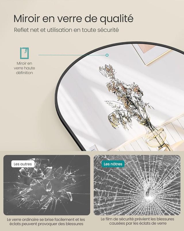 SONGMICS HOME Miroir Intégral – Choix de Tailles et Couleurs, Formes Arche et Rectangulaire (Loupe Incluse sur Certains Modèles), Cadre en Alliage d'Aluminium & Verre Trempé, Idéal pour Chambre, Salon, Dressing — vignette 4