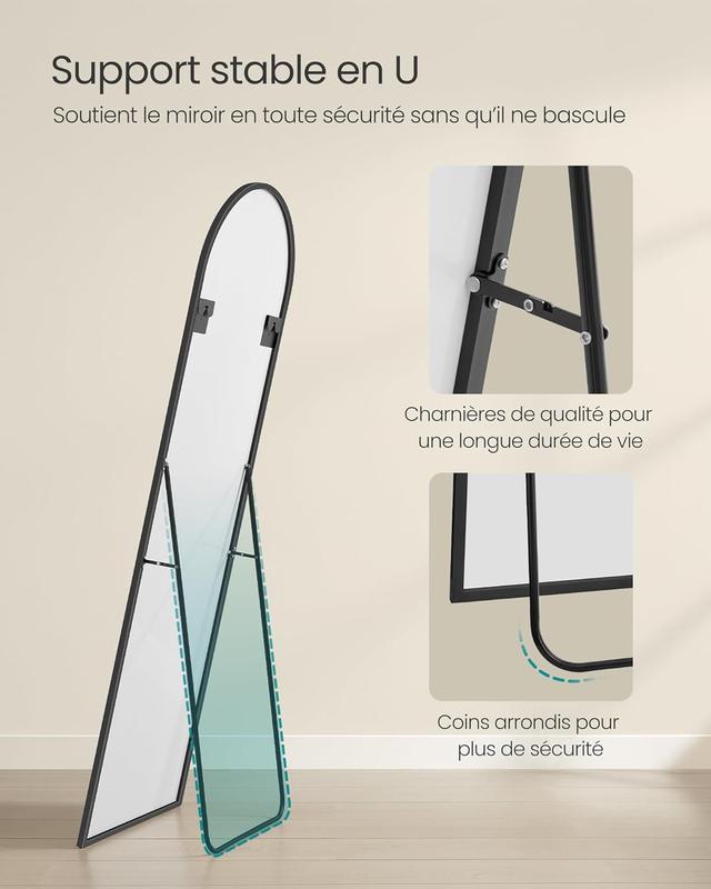 SONGMICS HOME Miroir Intégral – Choix de Tailles et Couleurs, Formes Arche et Rectangulaire (Loupe Incluse sur Certains Modèles), Cadre en Alliage d'Aluminium & Verre Trempé, Idéal pour Chambre, Salon, Dressing — vignette 5