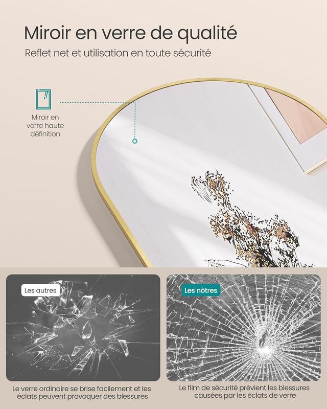 SONGMICS HOME Miroir Intégral – Choix de Tailles et Couleurs, Formes Arche et Rectangulaire (Loupe Incluse sur Certains Modèles), Cadre en Alliage d'Aluminium & Verre Trempé, Idéal pour Chambre, Salon, Dressing — vignette 7
