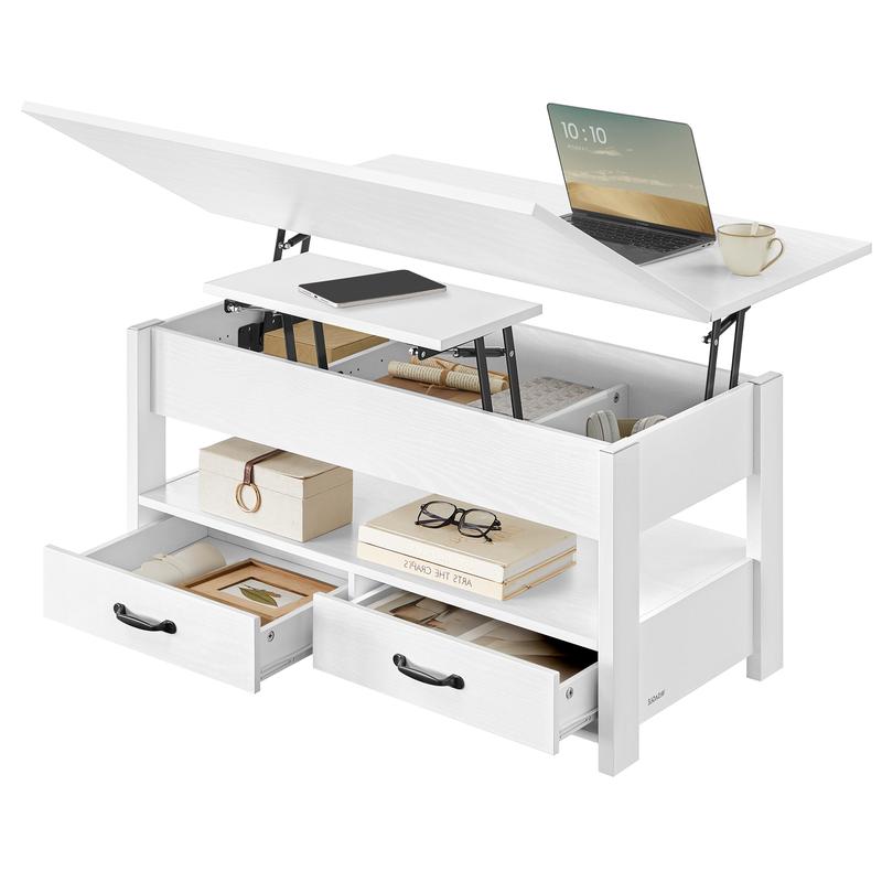 SONGMICS Home - Table de Salon Relevable, Vérin à Gaz, 2 Tiroirs et 3 Compartiments sous Le Plateau, 1 Compartiment Ouvert, Blanc — vignette 8