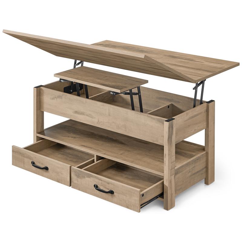 SONGMICS Home - Table de Salon Relevable, Vérin à Gaz, 2 Tiroirs et 3 Compartiments sous Le Plateau, 1 Compartiment Ouvert, Blanc — vignette 9