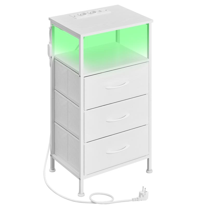 SONGMICS Table de Chevet avec Éclairage LED et Multiprise, 2 Tiroirs et 1 Compartiment Ouvert, Blanc — vignette 8