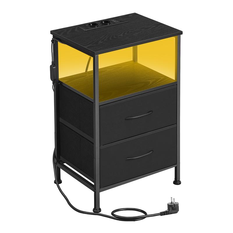 SONGMICS Table de Chevet avec Éclairage LED et Multiprise, 2 Tiroirs et 1 Compartiment Ouvert, Blanc — vignette 9