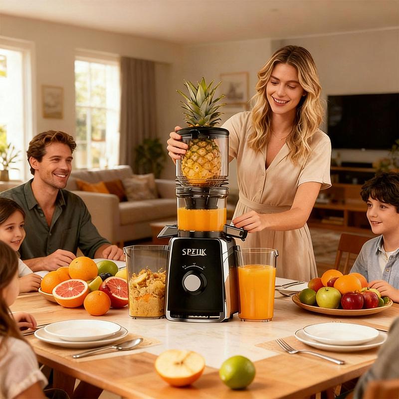 SPZK extracteur de jus à presse froide avec grande ouverture d’alimentation de 5,3 inch, extracteur lent, 300 W, extracteur lent professionnel pour légumes et fruits entiers, facile à nettoyer pour extraction en lot — vignette 2