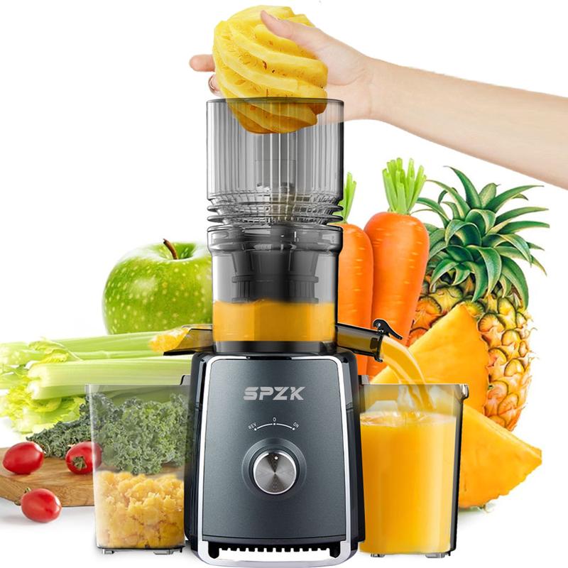 SPZK extracteur de jus à presse froide avec grande ouverture d’alimentation de 5,3 inch, extracteur lent, 300 W, extracteur lent professionnel pour légumes et fruits entiers, facile à nettoyer pour extraction en lot — vignette 3