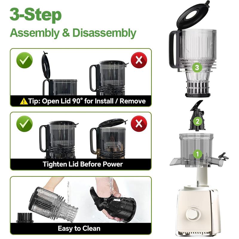 SPZK extracteur de jus à presse froide avec grande ouverture d’alimentation de 5,3 inch, extracteur lent, 300 W, extracteur lent professionnel pour légumes et fruits entiers, facile à nettoyer pour extraction en lot — vignette 5
