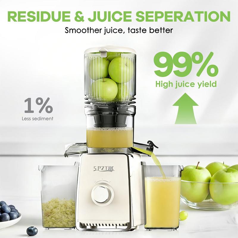 SPZK extracteur de jus à presse froide avec grande ouverture d’alimentation de 5,3 inch, extracteur lent, 300 W, extracteur lent professionnel pour légumes et fruits entiers, facile à nettoyer pour extraction en lot — vignette 7