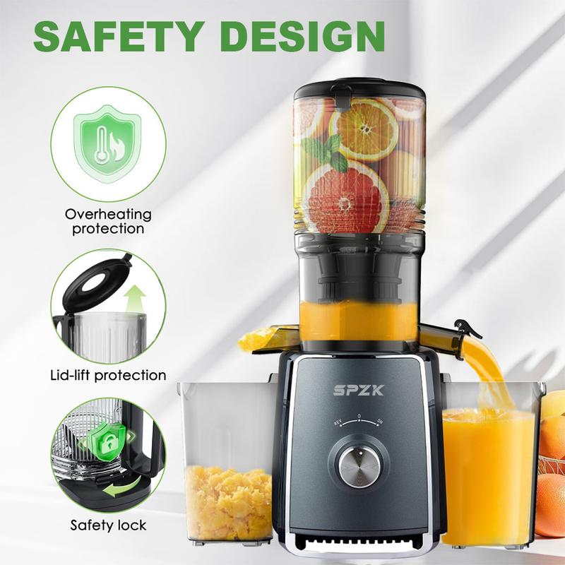 SPZK extracteur de jus à presse froide avec grande ouverture d’alimentation de 5,3 inch, extracteur lent, 300 W, extracteur lent professionnel pour légumes et fruits entiers, facile à nettoyer pour extraction en lot — vignette 8