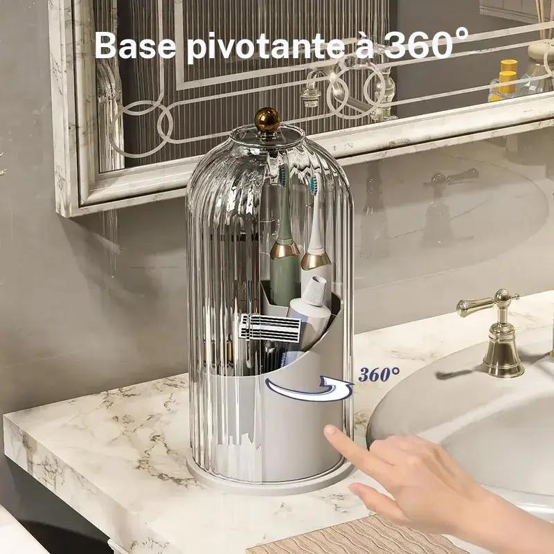 Support rotatif pour brosse à dents électrique pour la salle de bain avec couvercle, porte-dentifrice anti-poussière, boîte de rangement pour meuble de salle de bain, cadeau créatif pour la fête des Pères — vignette 3