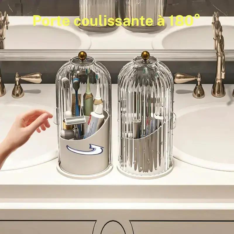 Support rotatif pour brosse à dents électrique pour la salle de bain avec couvercle, porte-dentifrice anti-poussière, boîte de rangement pour meuble de salle de bain, cadeau créatif pour la fête des Pères — vignette 4