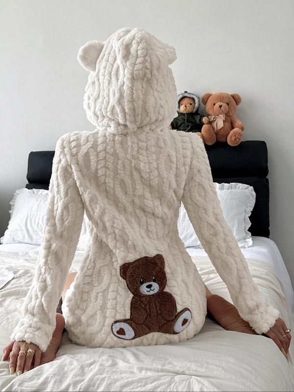 Sweat-shirt en molleton à capuche avec ourson brodé mignon pour femme, design confortable et tendance, cadeau parfait pour elle, tenue quotidienne — vignette 3