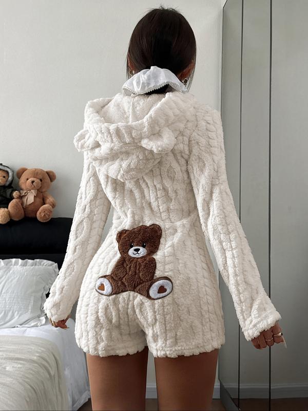 Sweat-shirt en molleton à capuche avec ourson brodé mignon pour femme, design confortable et tendance, cadeau parfait pour elle, tenue quotidienne — vignette 4