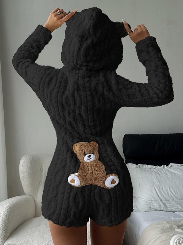 Sweat-shirt en molleton à capuche avec ourson brodé mignon pour femme, design confortable et tendance, cadeau parfait pour elle, tenue quotidienne — vignette 5