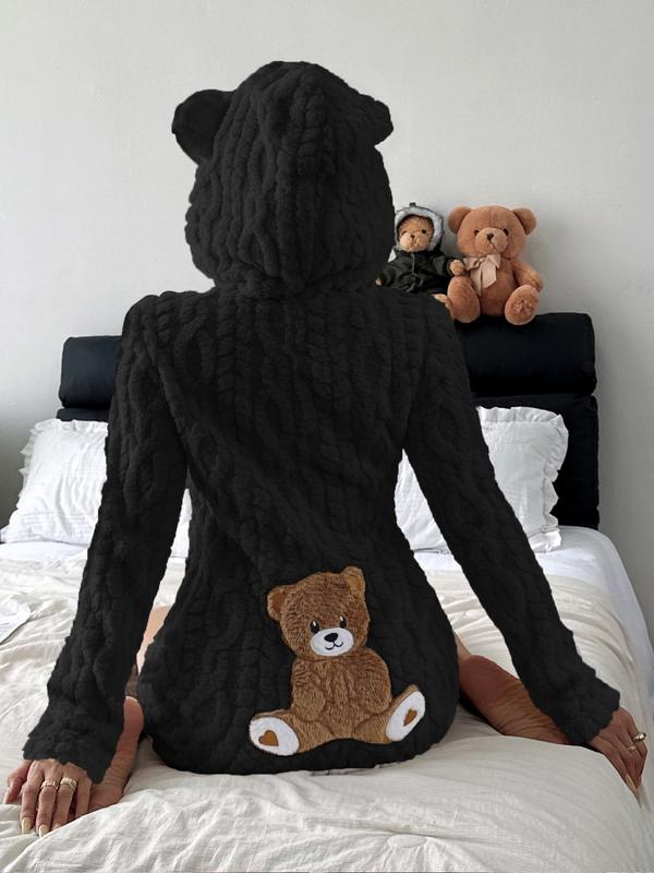 Sweat-shirt en molleton à capuche avec ourson brodé mignon pour femme, design confortable et tendance, cadeau parfait pour elle, tenue quotidienne — vignette 7