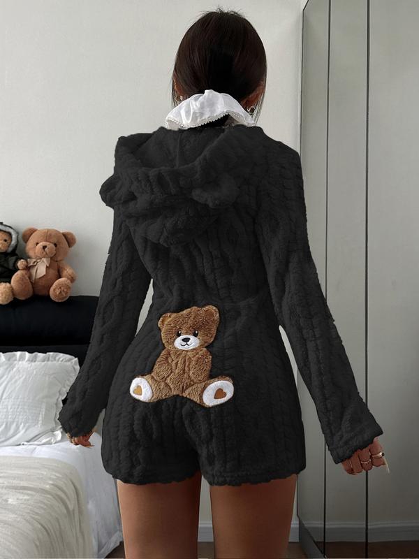 Sweat-shirt en molleton à capuche avec ourson brodé mignon pour femme, design confortable et tendance, cadeau parfait pour elle, tenue quotidienne — vignette 8