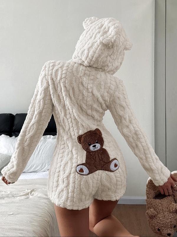 Sweat-shirt en molleton à capuche avec ourson brodé mignon pour femme, design confortable et tendance, cadeau parfait pour elle, tenue quotidienne — vignette 9
