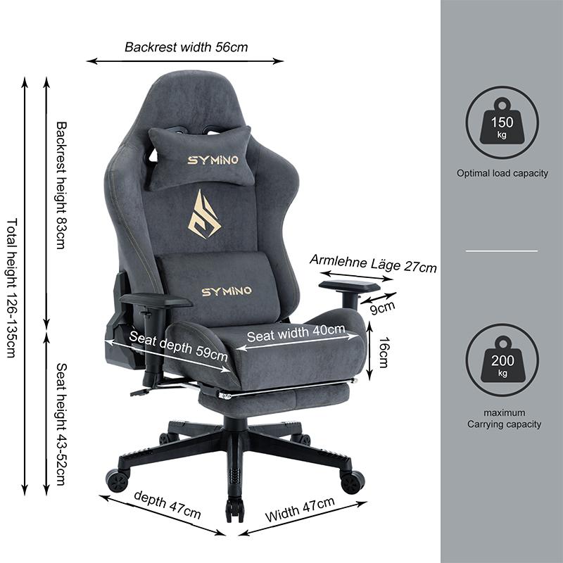 SYMINO Chaise de Gaming Respirante avec Repose Pieds, Ajustable et Rotatif — vignette 2