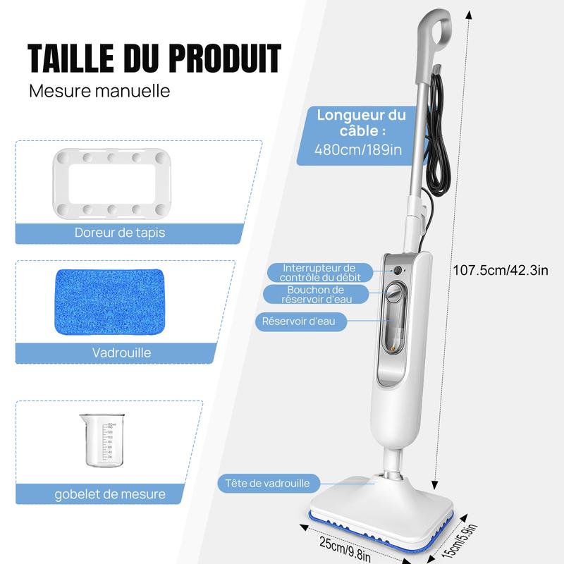 Système Multifonction Serpillière Vapeur et Nettoyeur Vapeur Main pour Sols, Moquettes, Fenêtres, Rembourrage, Cuisines & Salles de Bain — vignette 2