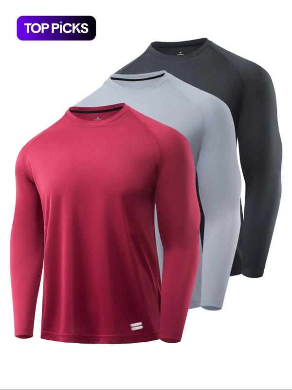 T-shirt de sport à manches longues, lot de 3/4/5 pièces, respirant, évacuant l’humidité et séchage rapide, haut d’entraînement décontracté élastique, idéal pour la salle de sport et la course à pied