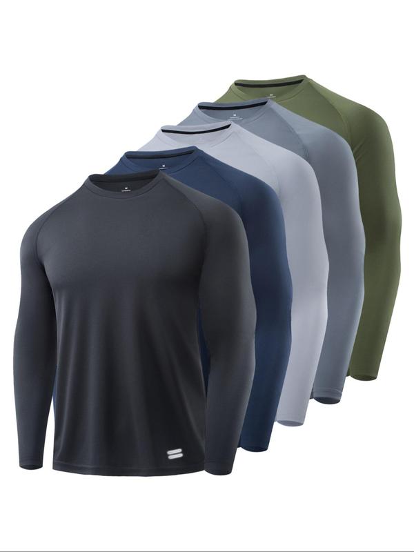 T-shirt de sport à manches longues, lot de 3/4/5 pièces, respirant, évacuant l’humidité et séchage rapide, haut d’entraînement décontracté élastique, idéal pour la salle de sport et la course à pied — vignette 5