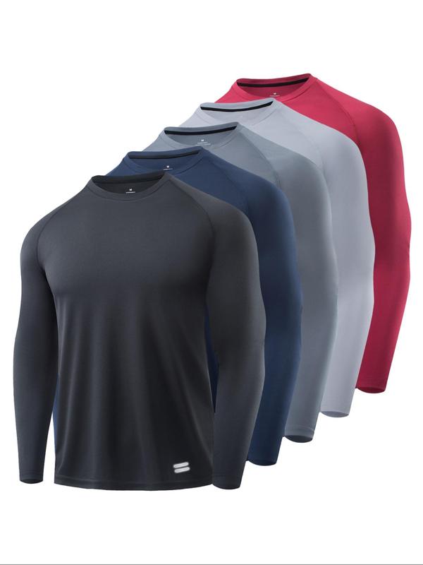 T-shirt de sport à manches longues, lot de 3/4/5 pièces, respirant, évacuant l’humidité et séchage rapide, haut d’entraînement décontracté élastique, idéal pour la salle de sport et la course à pied — vignette 7
