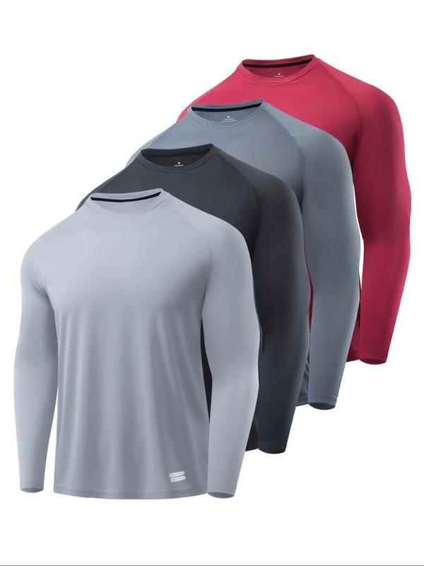 T-shirt de sport à manches longues, lot de 3/4/5 pièces, respirant, évacuant l’humidité et séchage rapide, haut d’entraînement décontracté élastique, idéal pour la salle de sport et la course à pied — vignette 9