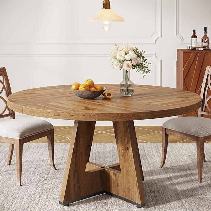 Table à manger ronde de 47 inch, couleur noyer rustique, étanche et anti rayures, facile à nettoyer, assemblage requis, matériau Durable — vignette 3