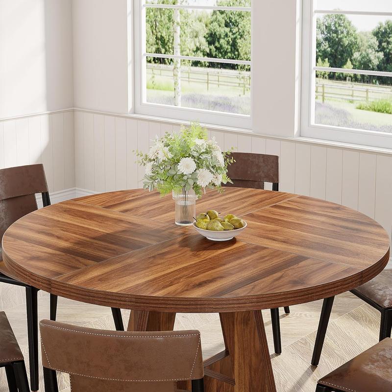 Table à manger ronde de 47 inch, couleur noyer rustique, étanche et anti rayures, facile à nettoyer, assemblage requis, matériau Durable — vignette 4