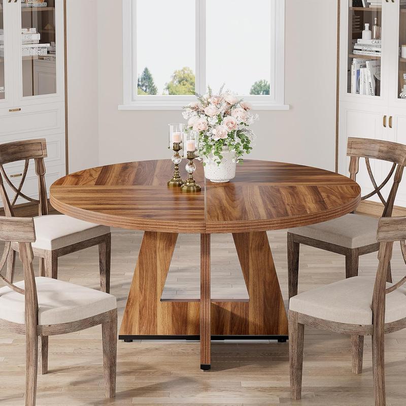 Table à manger ronde de 47 inch, couleur noyer rustique, étanche et anti rayures, facile à nettoyer, assemblage requis, matériau Durable — vignette 5