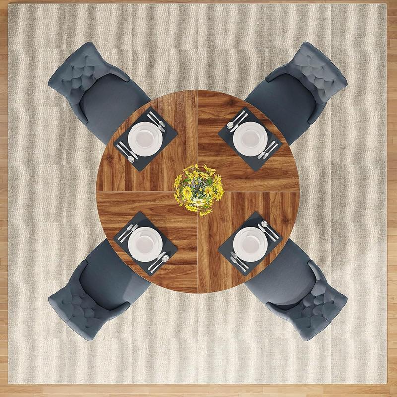 Table à manger ronde de 47 inch, couleur noyer rustique, étanche et anti rayures, facile à nettoyer, assemblage requis, matériau Durable — vignette 6