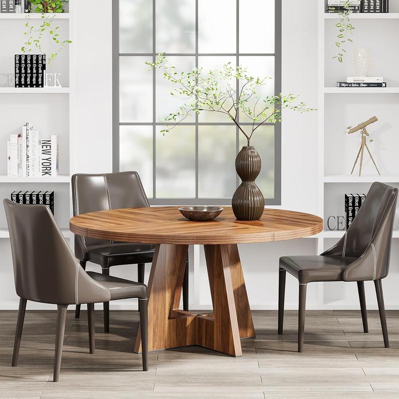 Table à manger ronde de 47 inch, couleur noyer rustique, étanche et anti rayures, facile à nettoyer, assemblage requis, matériau Durable — vignette 7