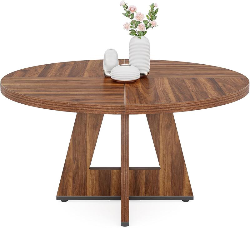Table à manger ronde de 47 inch, couleur noyer rustique, étanche et anti rayures, facile à nettoyer, assemblage requis, matériau Durable — vignette 8