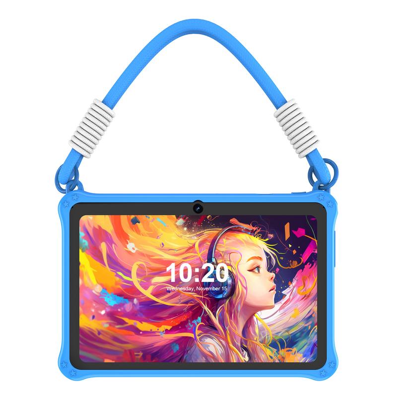 Tablette éducative élégante de 7 pouces pour enfants Système Android 13 4 Go de RAM (2 Go + 2 Go extensible) 32 Go de stockage Double caméra avant et arrière Étui de protection en silicone inclus