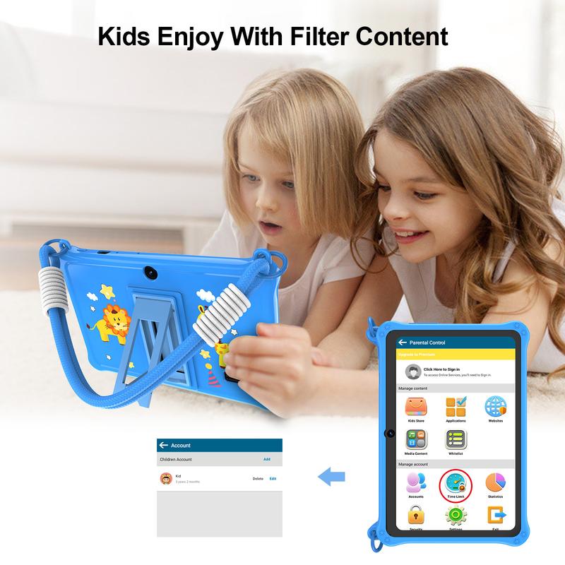 Tablette éducative élégante de 7 pouces pour enfants Système Android 13 4 Go de RAM (2 Go + 2 Go extensible) 32 Go de stockage Double caméra avant et arrière Étui de protection en silicone inclus — vignette 5