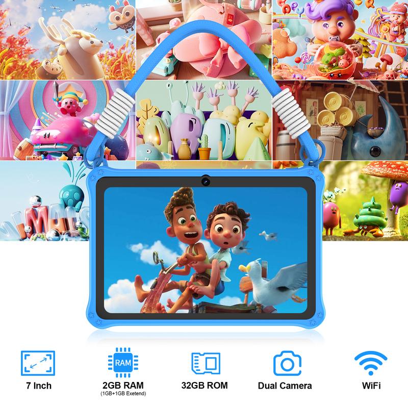 Tablette éducative élégante de 7 pouces pour enfants Système Android 13 4 Go de RAM (2 Go + 2 Go extensible) 32 Go de stockage Double caméra avant et arrière Étui de protection en silicone inclus — vignette 6