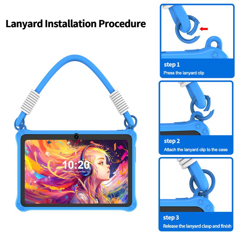 Tablette éducative élégante de 7 pouces pour enfants Système Android 13 4 Go de RAM (2 Go + 2 Go extensible) 32 Go de stockage Double caméra avant et arrière Étui de protection en silicone inclus — vignette 7
