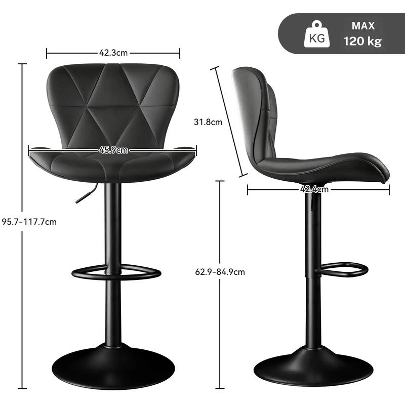 Tabouret de bar moderne, lot de 2, réglable en hauteur, similicuir, rembourré, pivotant, avec dossier, pour îlot de cuisine, finition rouille — vignette 2