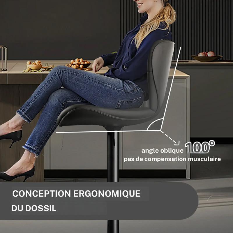 Tabouret de bar moderne, lot de 2, réglable en hauteur, similicuir, rembourré, pivotant, avec dossier, pour îlot de cuisine, finition rouille — vignette 3