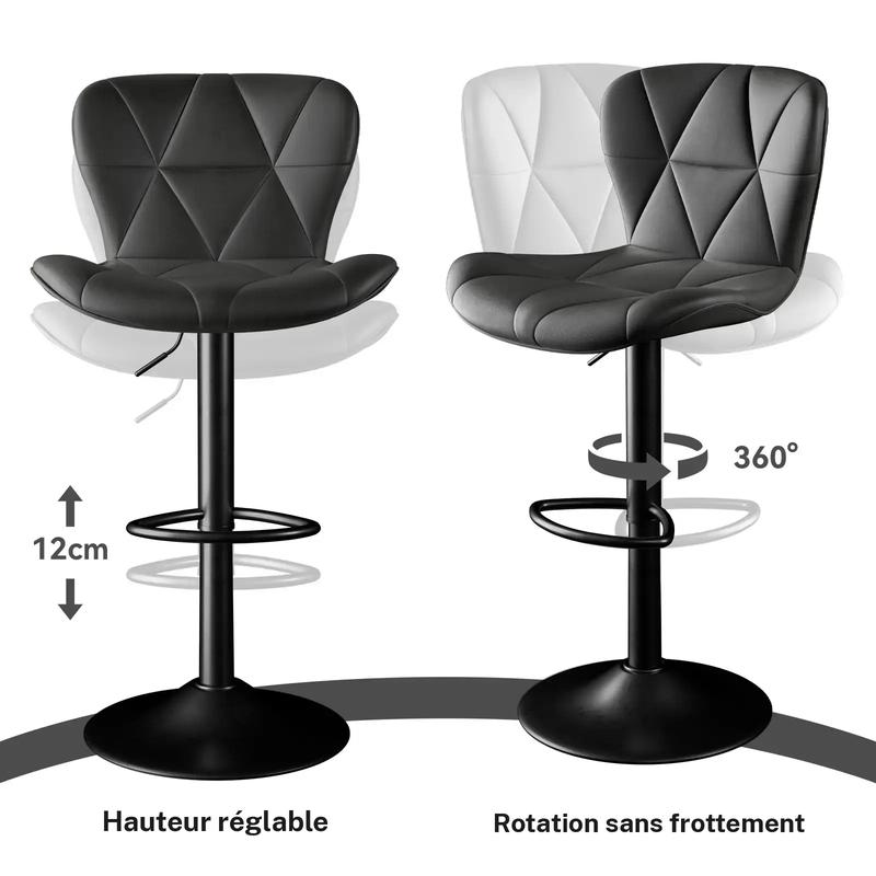 Tabouret de bar moderne, lot de 2, réglable en hauteur, similicuir, rembourré, pivotant, avec dossier, pour îlot de cuisine, finition rouille — vignette 4