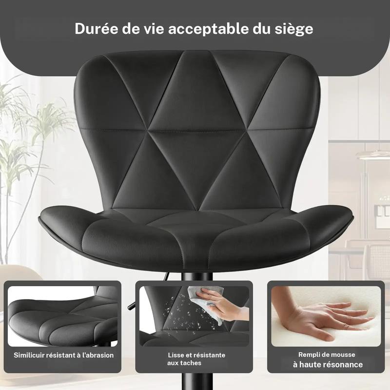 Tabouret de bar moderne, lot de 2, réglable en hauteur, similicuir, rembourré, pivotant, avec dossier, pour îlot de cuisine, finition rouille — vignette 5