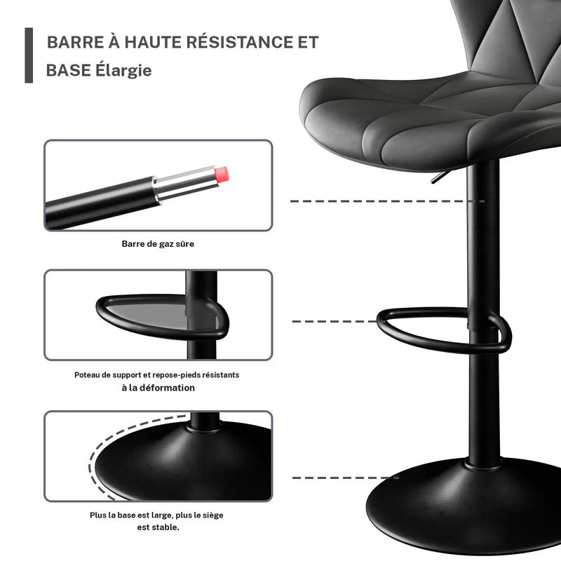 Tabouret de bar moderne, lot de 2, réglable en hauteur, similicuir, rembourré, pivotant, avec dossier, pour îlot de cuisine, finition rouille — vignette 6