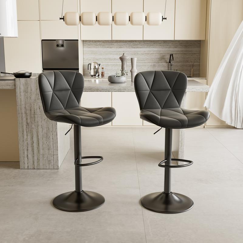 Tabouret de bar moderne, lot de 2, réglable en hauteur, similicuir, rembourré, pivotant, avec dossier, pour îlot de cuisine, finition rouille — vignette 7