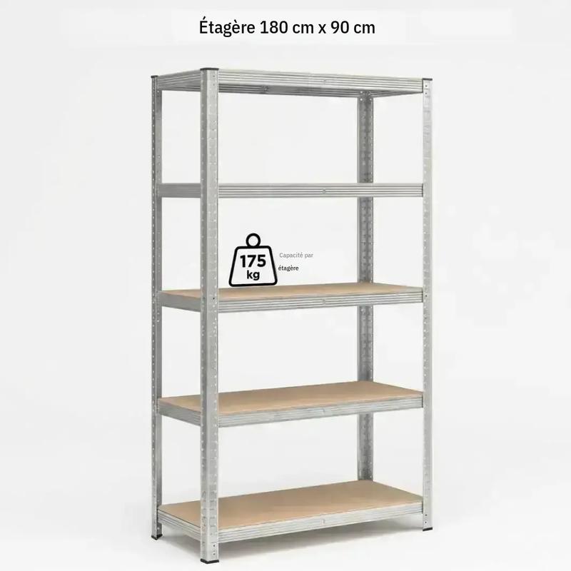 Étagère en métal, étagères à 5 niveaux réglables, sans vis, étagère gain de place pour garage et entrepôt, capacité portante 875 kg, dimensions 180 cm x 90 cm x 40 cm — vue 1