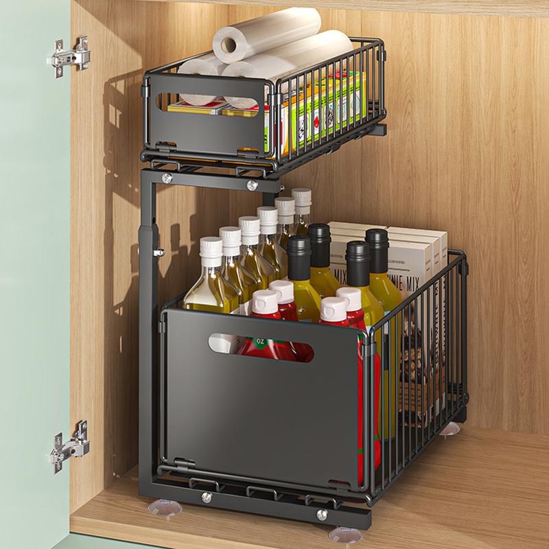 Étagère sous évier à 2 niveaux en métal, organisateur de placard/armoire de cuisine et de salle de bain, étagère pour cuisine et salle de bain, organiseur de cuisine, étagère à épices réglable en hauteur — vignette 2