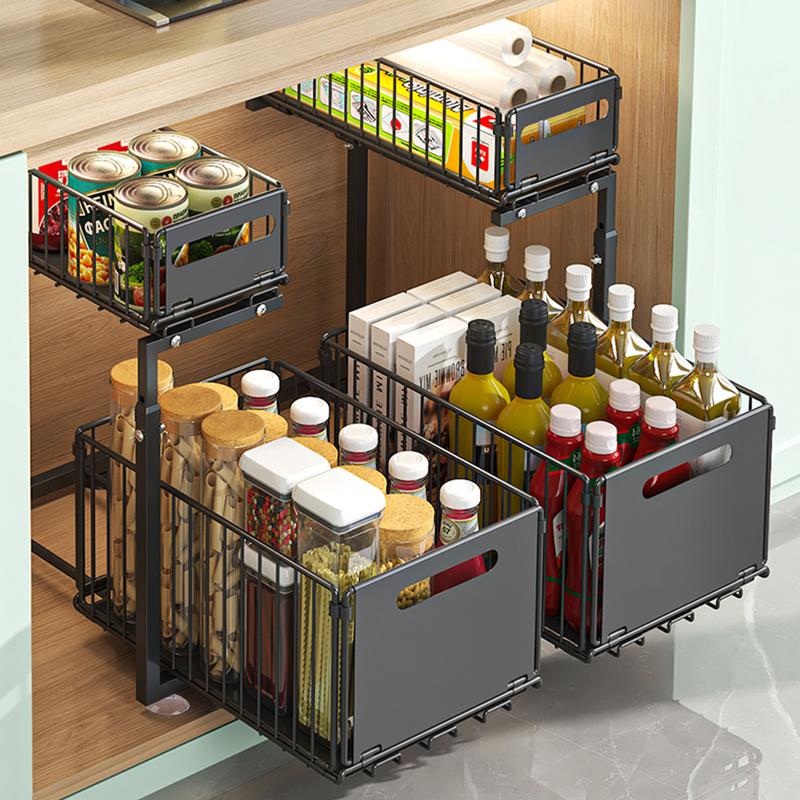 Étagère sous évier à 2 niveaux en métal, organisateur de placard/armoire de cuisine et de salle de bain, étagère pour cuisine et salle de bain, organiseur de cuisine, étagère à épices réglable en hauteur — vignette 3